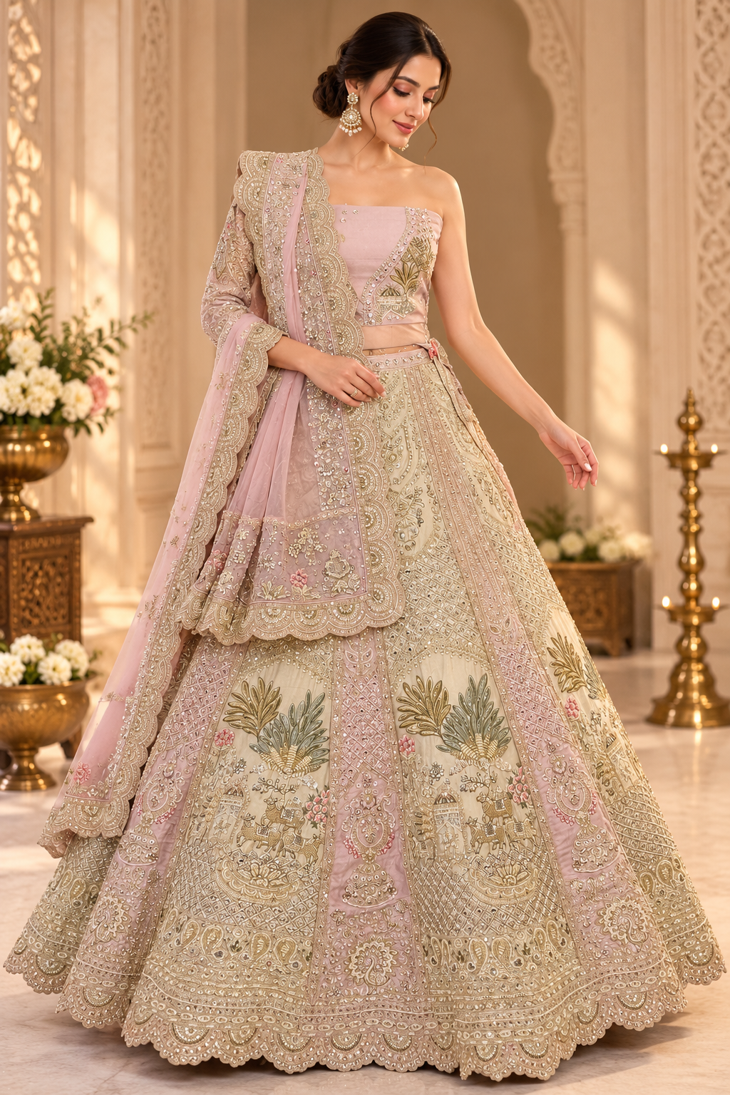 Bronze Tissue Engagement Lehenga